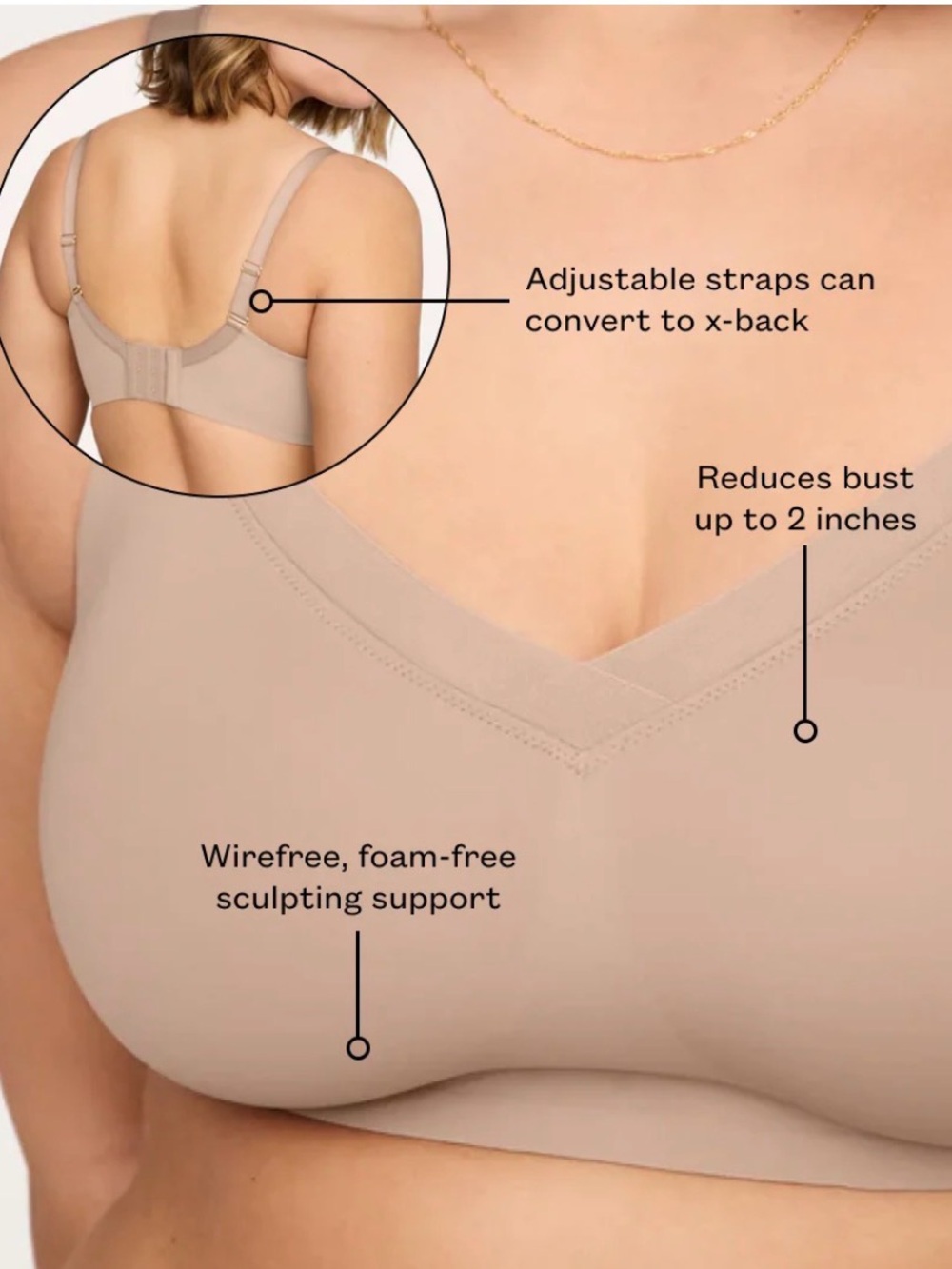 ThirdLove 34D Minimizer Bra Wireless Foam Free Nude Beige - Picture 3 of 9